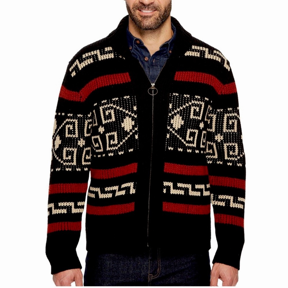 Pendleton The Original Westerley Zip
Up Black Red Wool Cardigan Sweater Size L